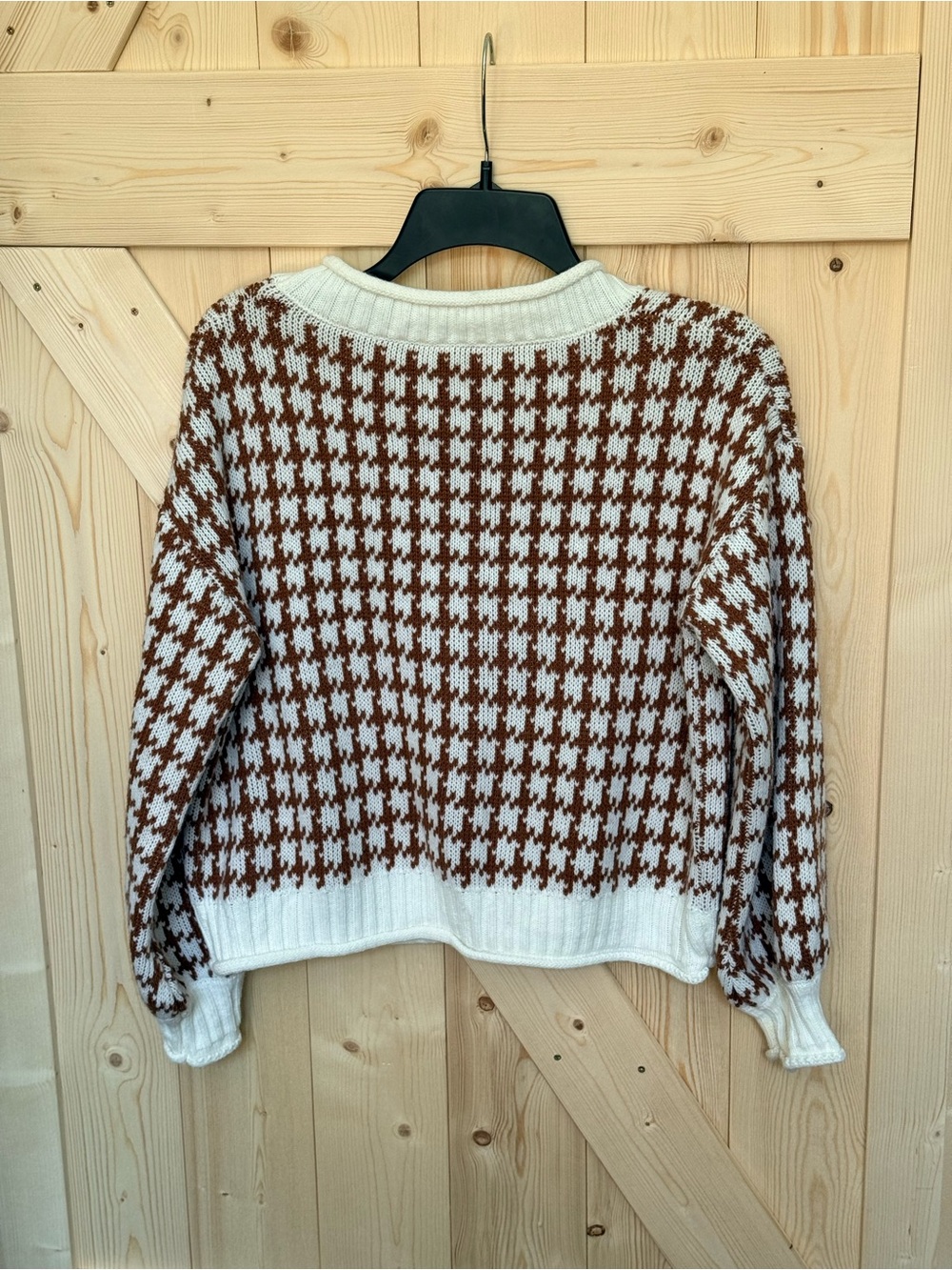 SHEIN Brown & Cream Houndstooth Button Cardigan - Picture 2 of 5